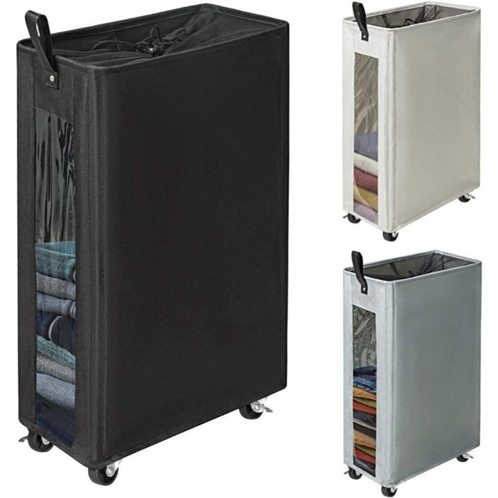 Modern laundry basket with wheels and viewing window Kalsten