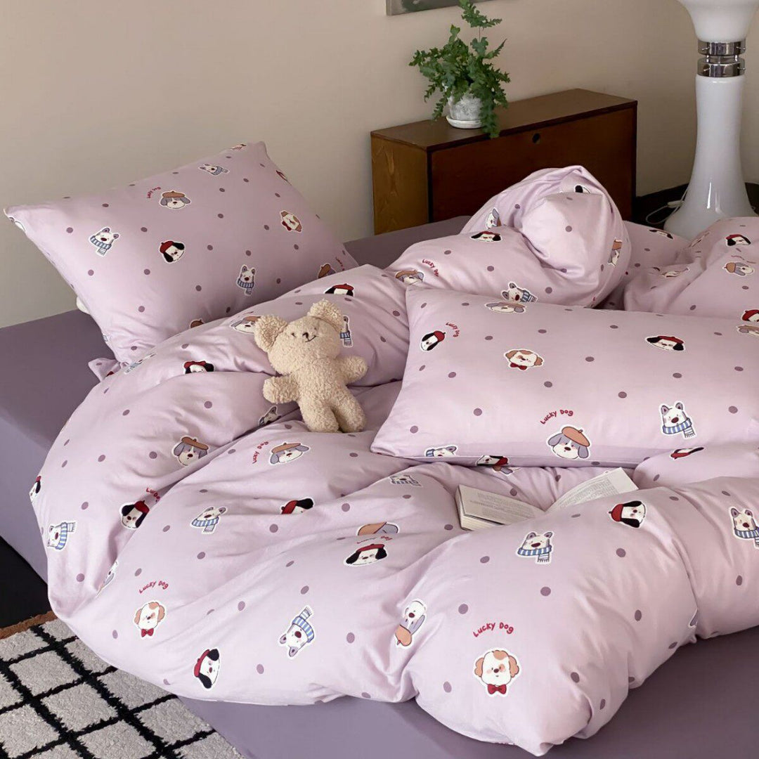 Cotton jersey bedding set with cute dog motif and fine cotton touch