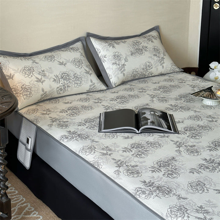 Bed Sheet Set with floral all-over print and decorative hem band