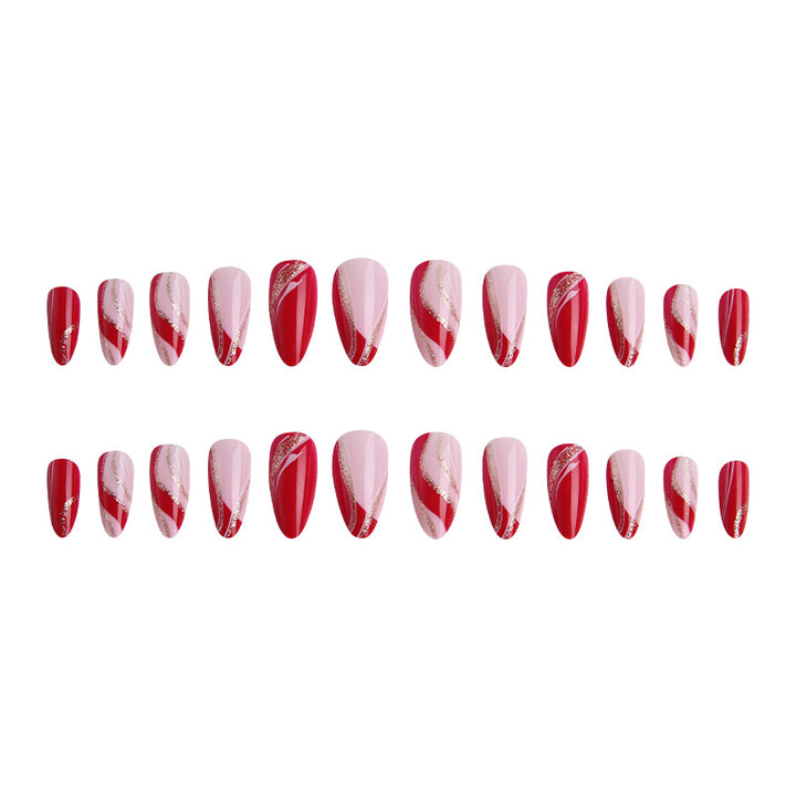 Elegant artificial nails with artistic lines and glitter accents Kalsten