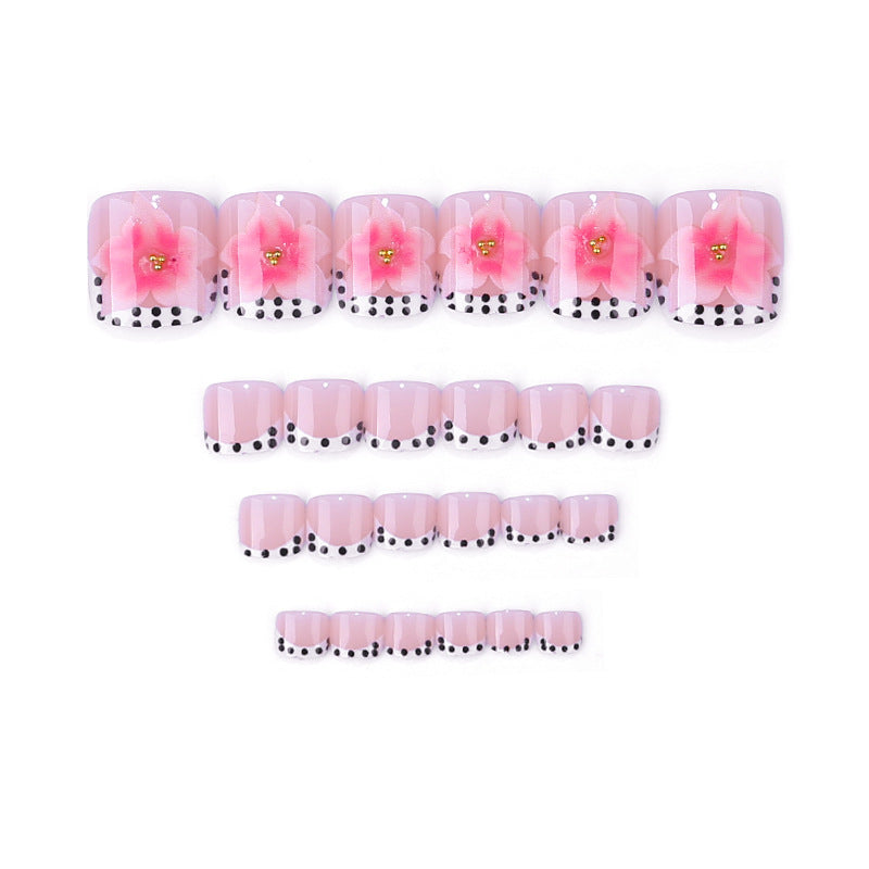 Artificial nail set with elegant flower and dot design Kalsten