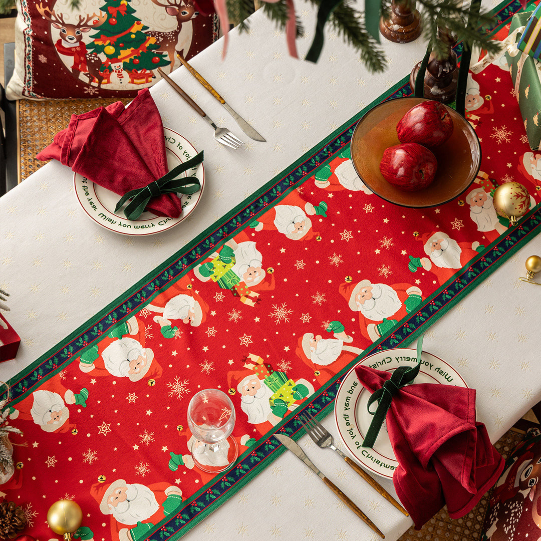 Table runner made of cotton blend fabric with a Christmas reindeer and star motif Kalsten