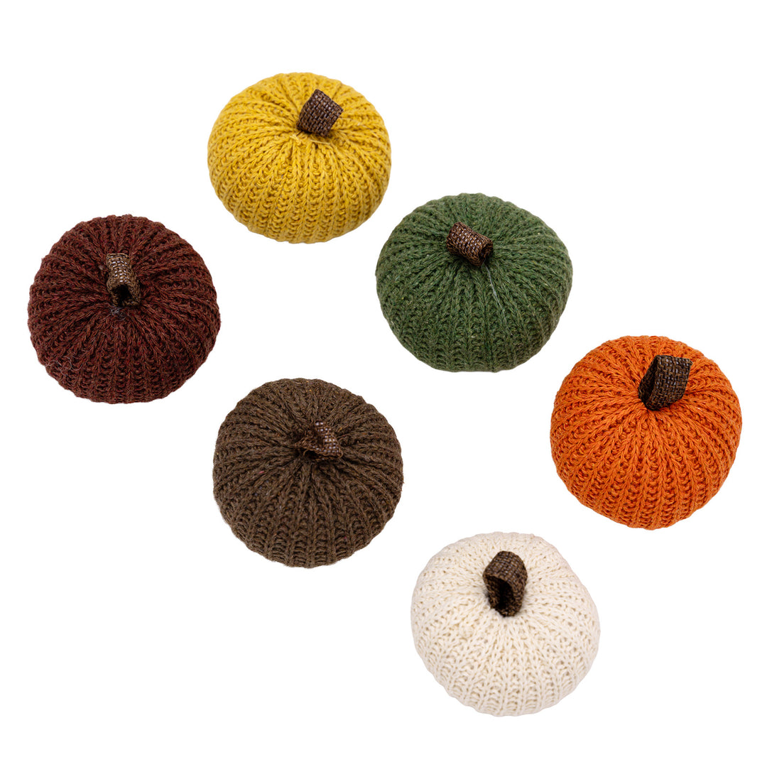 Knitted decorative pumpkin set handcrafted autumn table decor