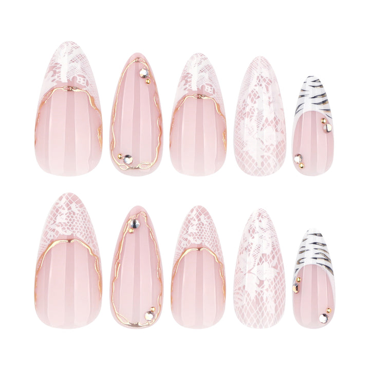 Artful stiletto nails with gold and tip embellishments Kalsten