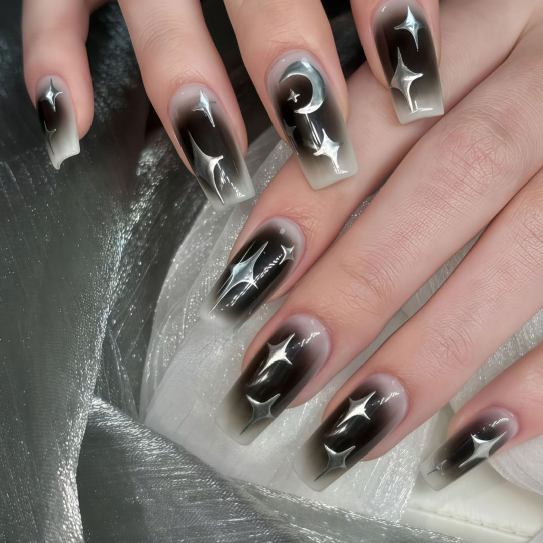 Artificial Nails in Elegant Moon Design with Shimmering Stars Kalsten