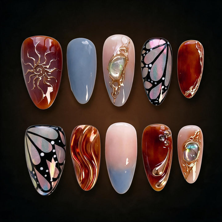 Artistic Autumn-Inspired Press-On Nail Set