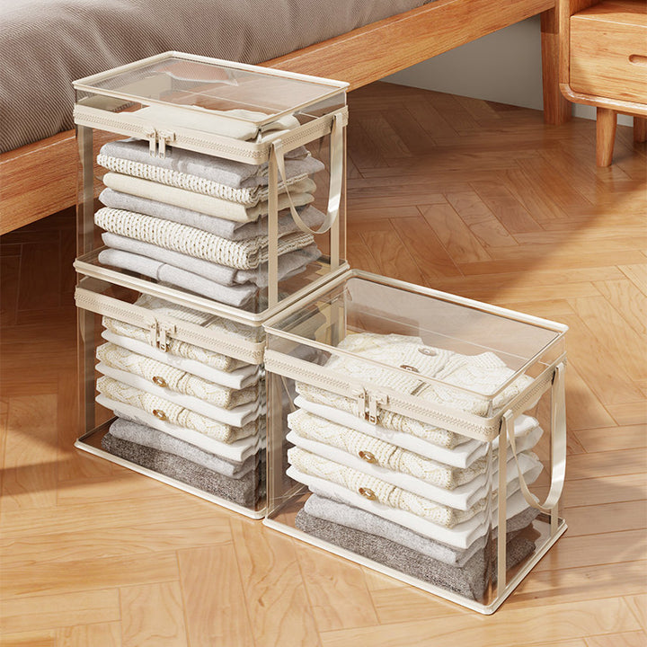 Clear Stackable Garment Storage Box with Lockable Zipper and Carry Handles