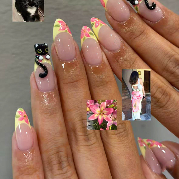 Artistic Cat-Themed Press-On Nail Tips Kalsten