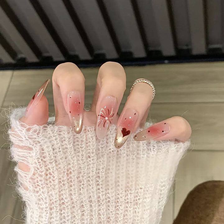 Elegant Press-On Nail Set with Floral and Gemstone Accents Kalsten