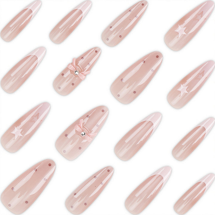 Decorative Press-On Nail Set with Bow and Star Designs Kalsten