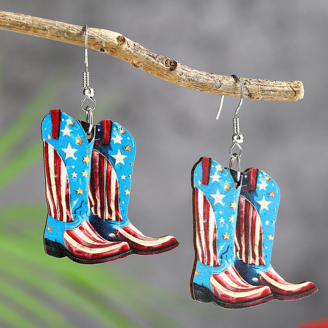 Ladies nan cowboy boots earrings with flag pattern made of lightweight wood Kalsten