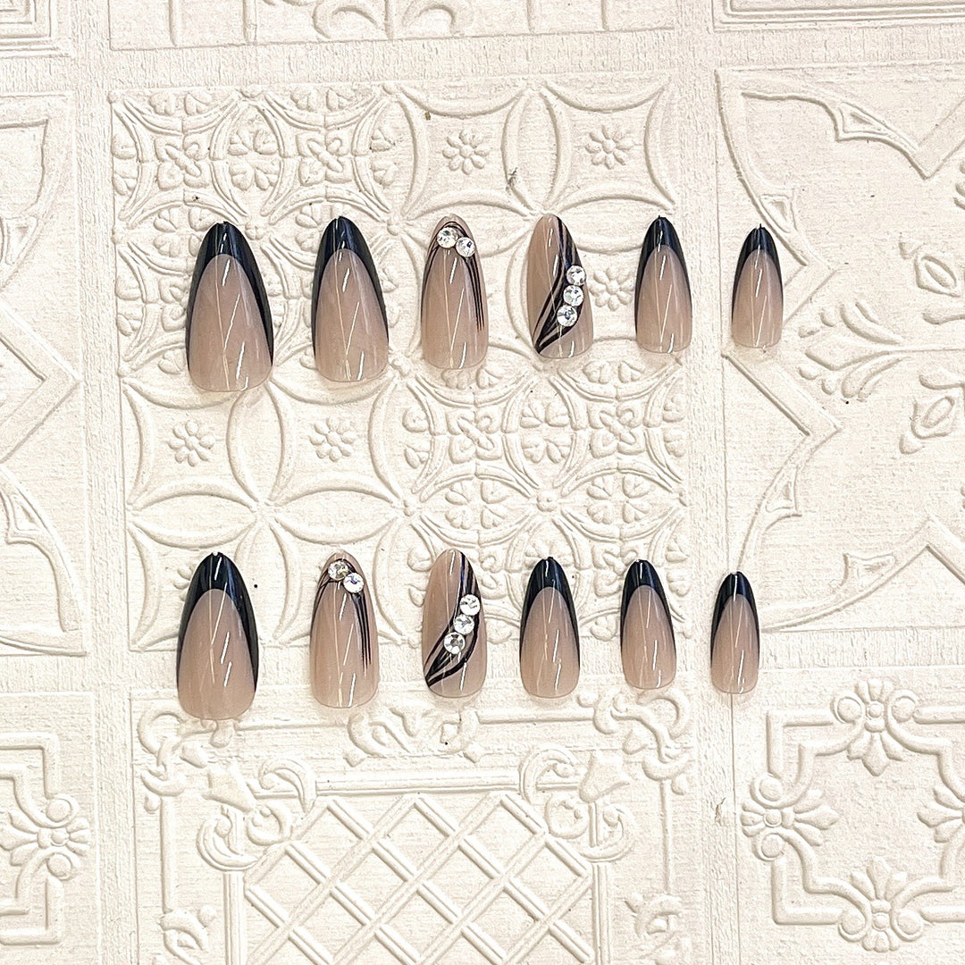 Elegant Press-On Nail Design with Rhinestone Accents Kalsten