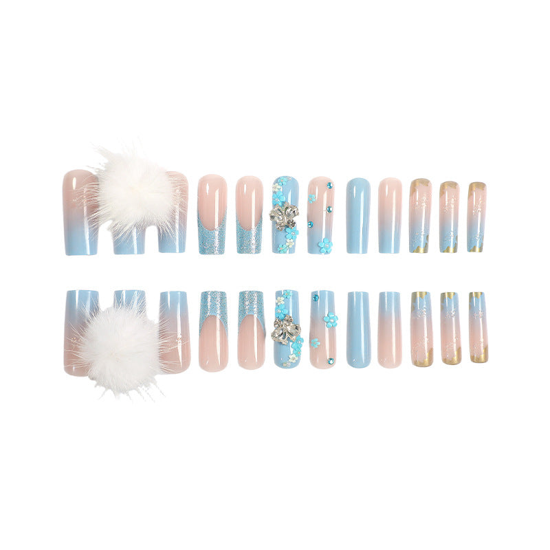 Designer Press-On Nail Art Set with Floral and Gem Accents kalsten