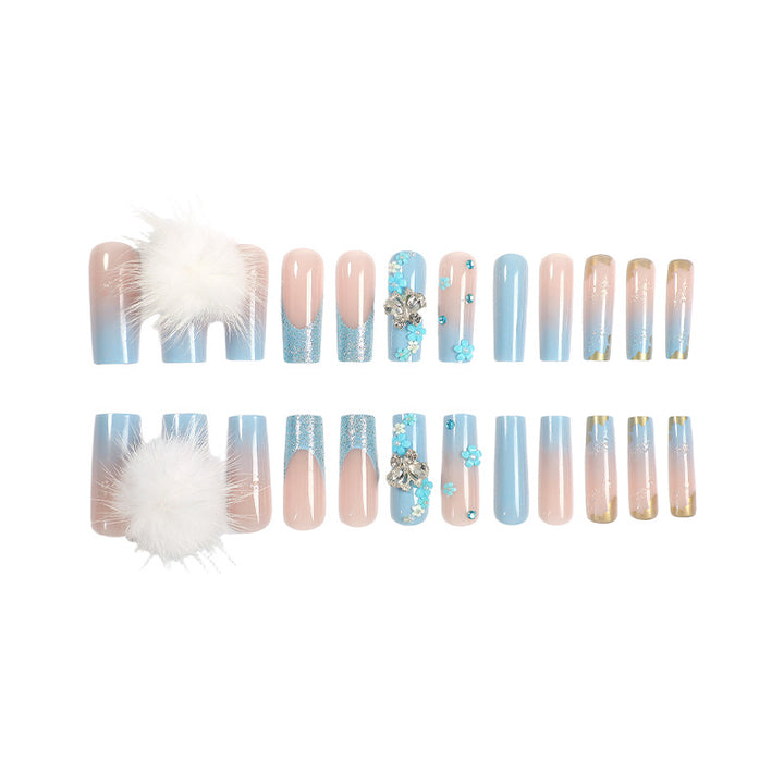 Designer Press-On Nail Art Set with Floral and Gem Accents kalsten
