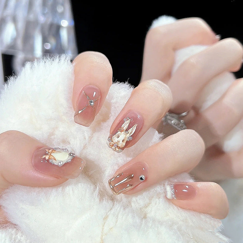 Artistic Press-On Nail Set with Glittery Star Accents Kalsten
