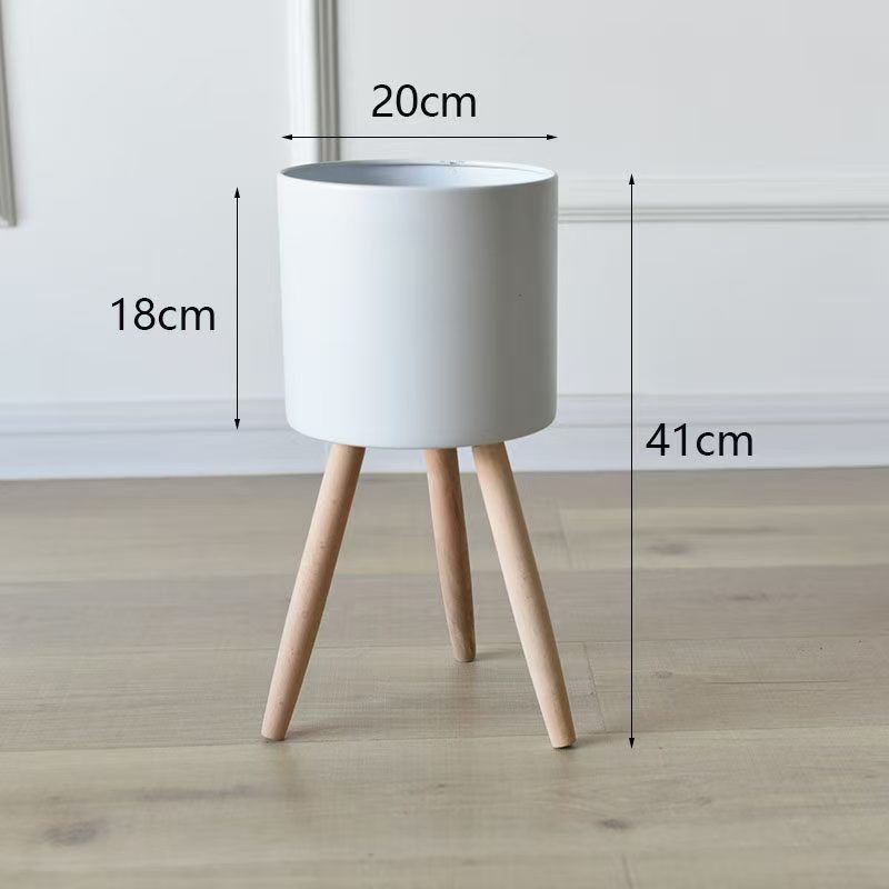 Plant pot with wooden stand