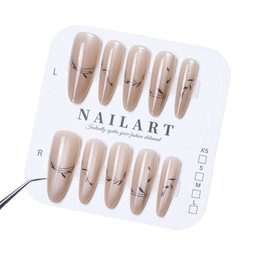 Stylish Press-On Nail Art Set with Elegant Floral Design Kalsten