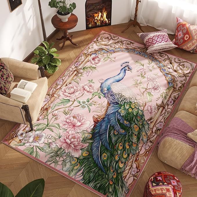 Ornamental Peacock Design Area Rug Kalsten