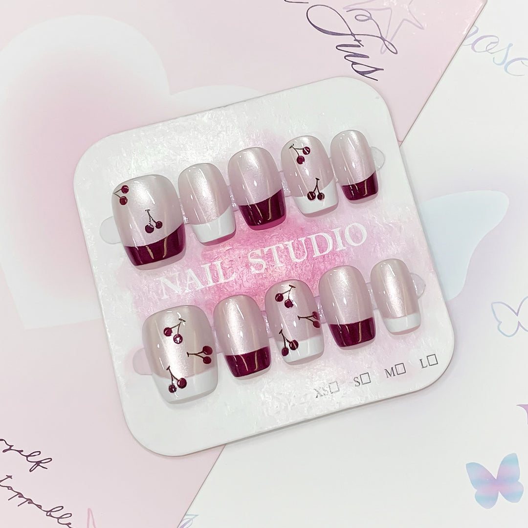 Artistic nail tips with cherry design Kalsten
