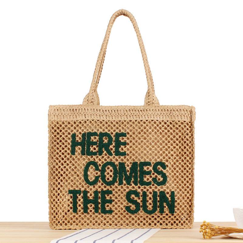 Hand-knotted basket bag with colorful lettering Kalsten