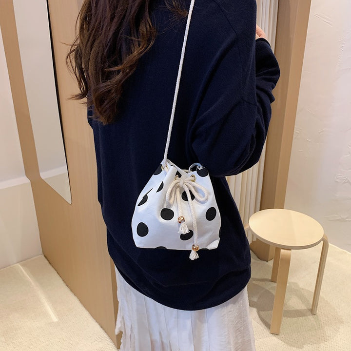 Casual Drawstring Dot Print Bucket Bag