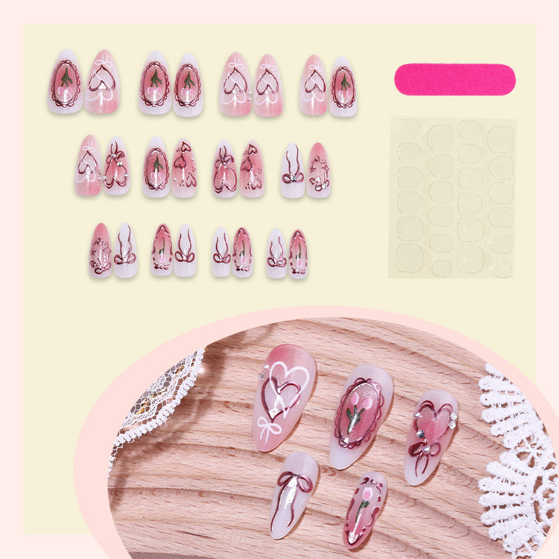 Artificial nail set with romantic hearts and bows design Kalsten