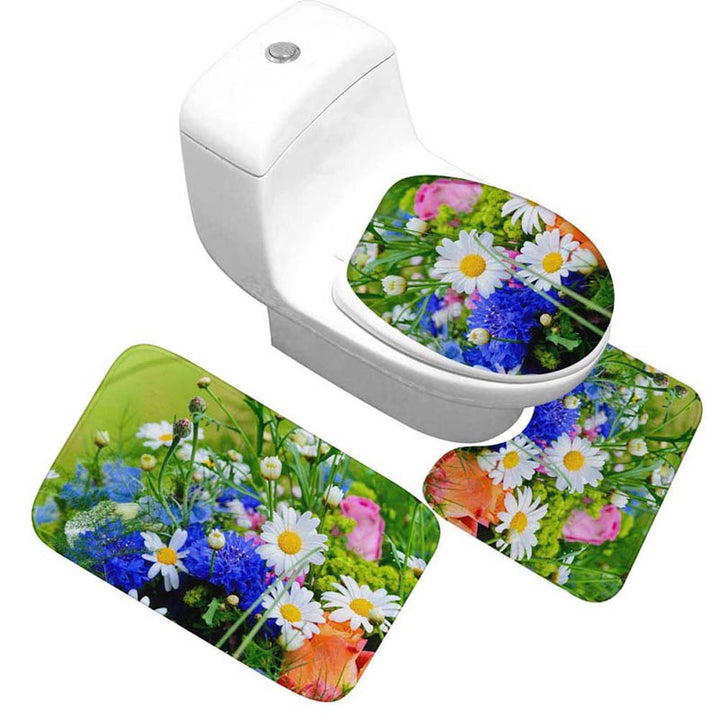 Floral Design Toilet Mat Set