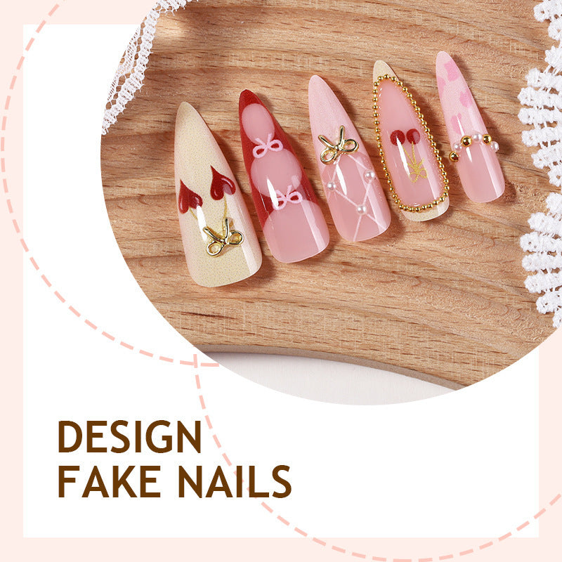 Creative nail art set with playful heart and bow accents Kalsten