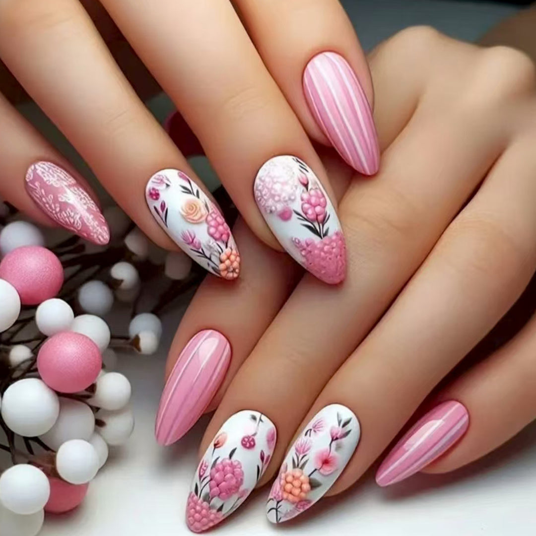 Artificial Nail Set with Colorful Flower Patterns Kalsten