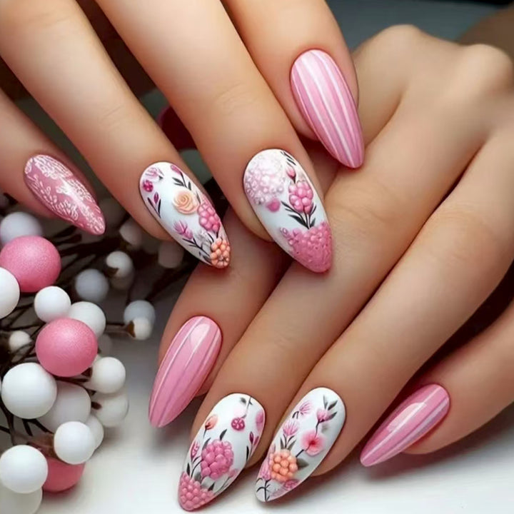 Artificial Nail Set with Colorful Flower Patterns Kalsten