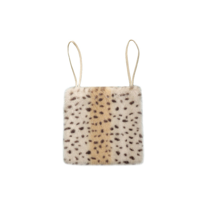 Small square faux fur shoulder bag with fine spotted pattern Kalsten