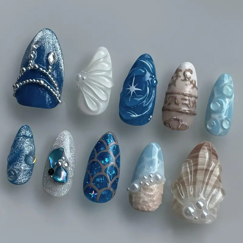 Artistic Ocean-Themed Press-On Nail Art Kalsten