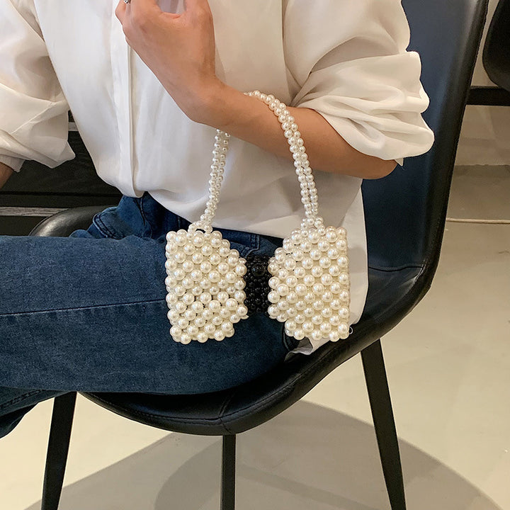 Pearled Bow Motif Evening Handbag