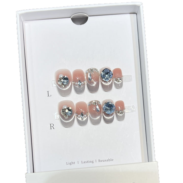 Reusable Rhinestone-Embellished Press-On Nail Set Kalsten
