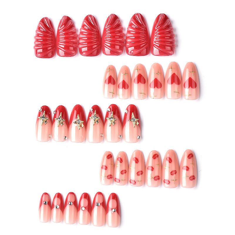 Romantic Heart and Star Press-On Nail Art