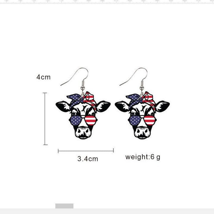 Ladies' lightweight wooden earrings in airplane jet design with patriotic motif and hypoallergenic fish hook Kalsten