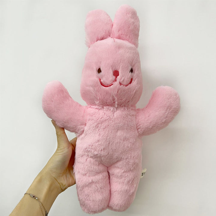Handcrafted Floppy-Eared Linen Bunny Doll with Embroidered Face and Check Overalls