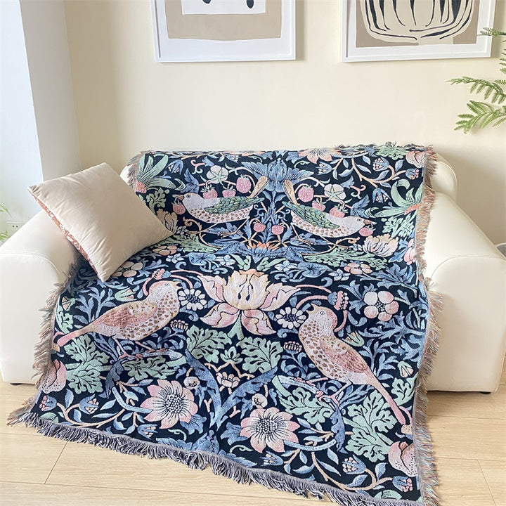 Woven Floral Tapestry Blanket