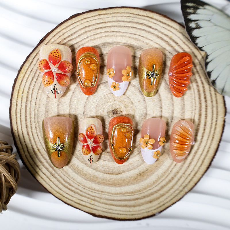Acrylic nail set with cheerful flower and glitter details Kalsten