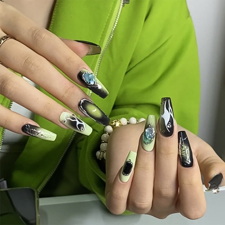 Artful Nail Extensions with Unique Glitter Accents Kalsten