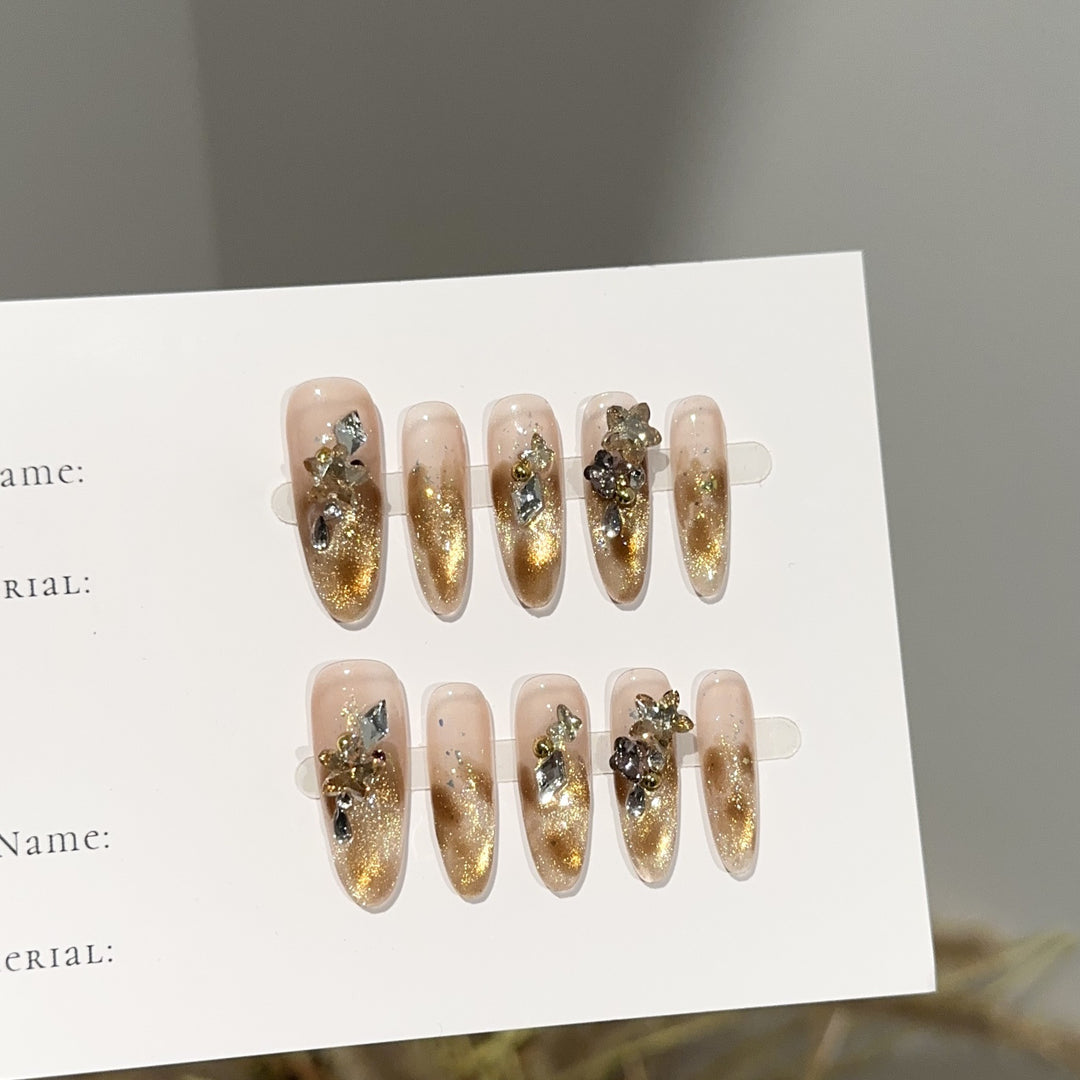 Luxury Glittery Press-On Nail Set with Floral Accents