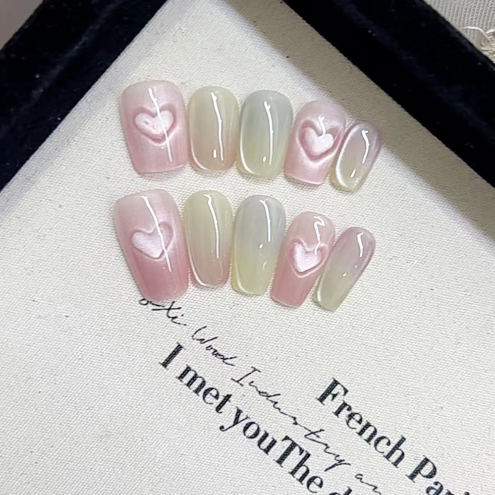 Heart-Embellished Press-On Nail Set Kalsten