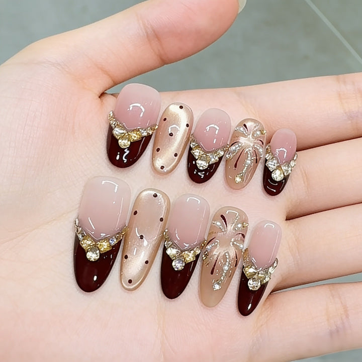 Decorative Press-On Nail Art Set with Luxurious Gem Accents Kalsten