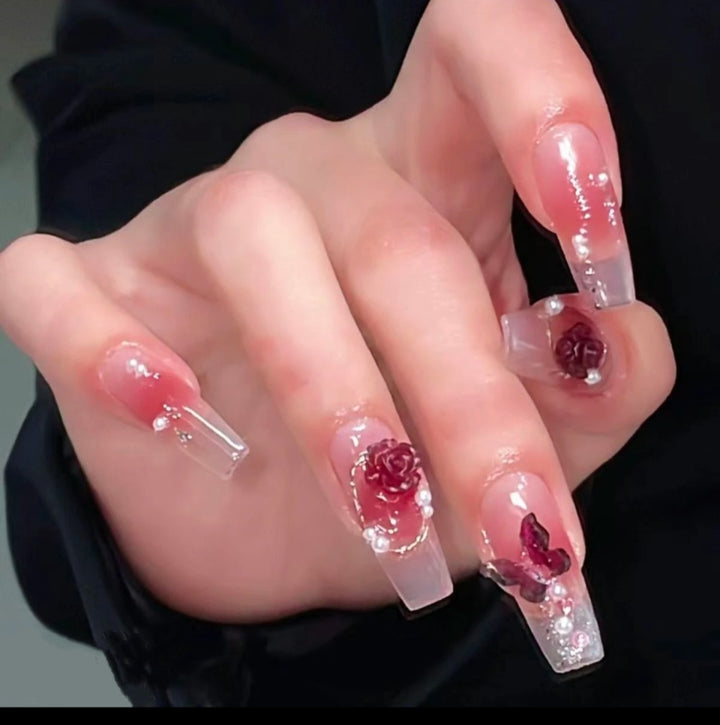 Artistic Floral Embellished Press-On Nail Set Kalsten