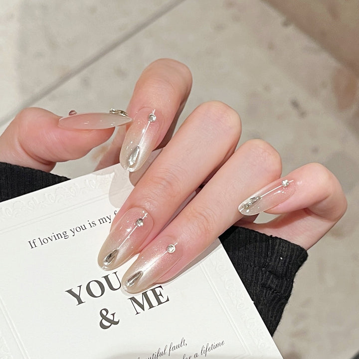 Elegant Press-On Nail Set with Rhinestone Accents Kalsten