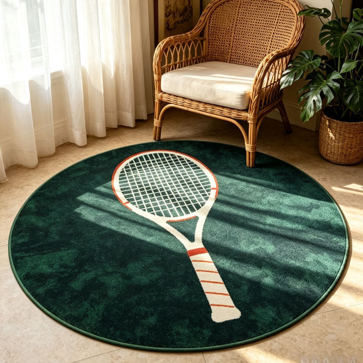 Tennis-Themed Round Area Rug