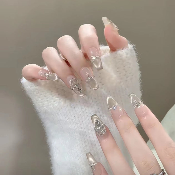 Elegant Press-On Nail Set with Rhinestone Detailing Kalsten