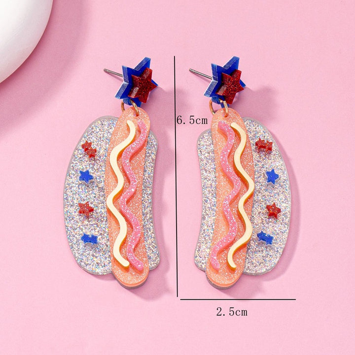 Women's nan novelty glitter hot dog dangle earrings with star stud Kalsten