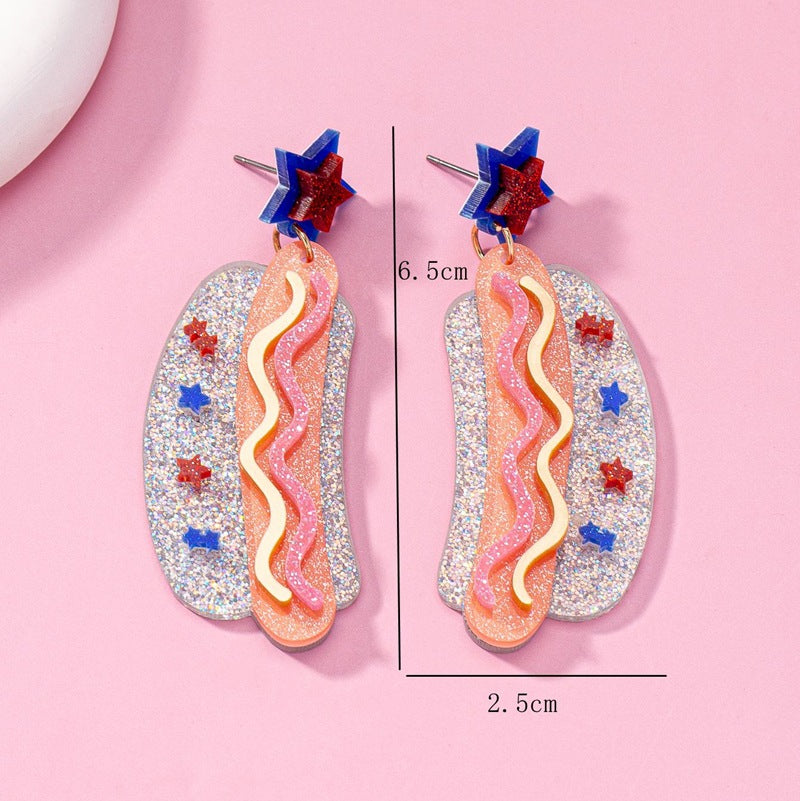 Women's original statement earrings in hotdog design with star stud and layered acrylic mix Kalsten