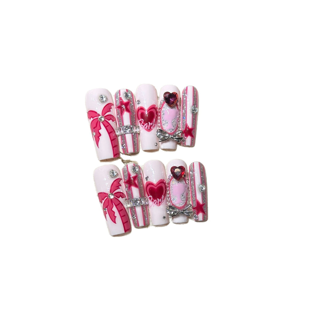 Artistic Press-On Nail Set with Playful Heart and Palm Designs Kalsten